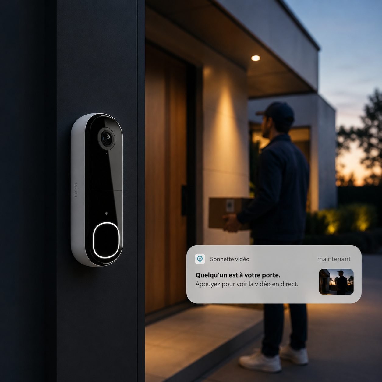 Visiophone à l’entrée d’une maison, en soirée